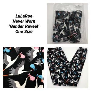 LuLaRoe Stretchy Stork Leggings Gender Reveal One Size Black Blue Pink NEW